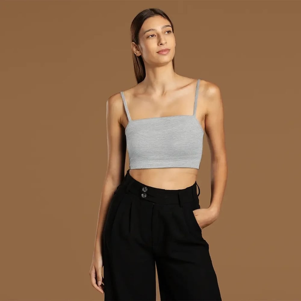 İp Askılı Fitilli Pamuk Örme Kısa Crop Atlet 40 cm