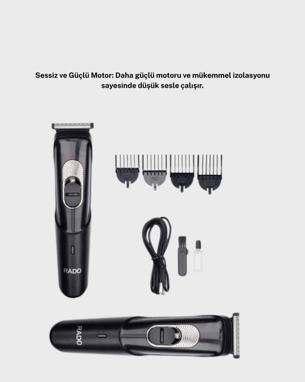 Kablosuz, Paslanmaz Çelik Bıçaklı Profesyonel Saç ve Sakal Tıraş Makinesi – Sessiz, Güçlü ve Ergonomik