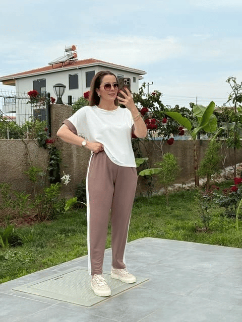 Kadın Modal Dokulu Kumaş Yanı şeritli Takım