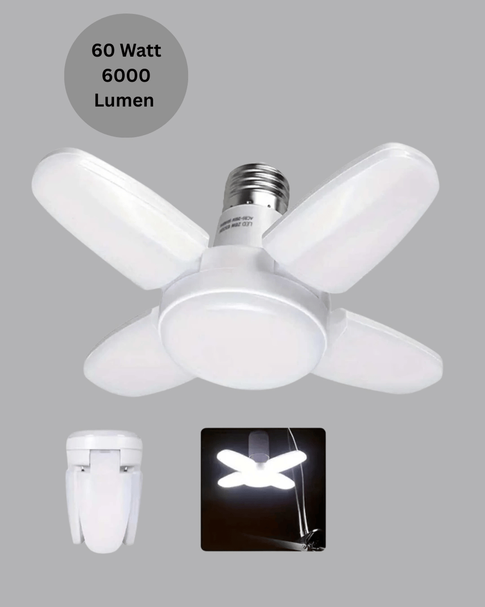 Katlanabilir 4 Kollu LED Ampül 60 Watt 6000 Lumen Beyaz Işık