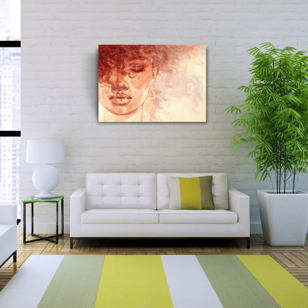 Kızıl Tonlarda Yağlı Boya Kadın Portresi Kanvas Tablo 50 x 70