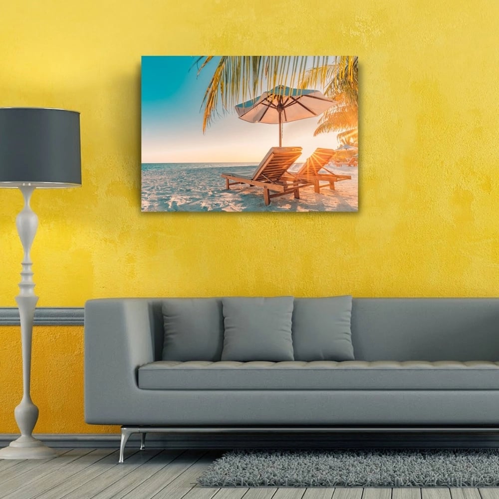 Kumsaldaki Şezlonglar Kanvas Tablo 50 x 70