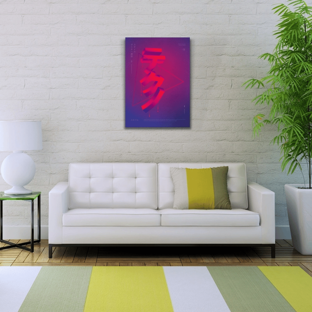 Lacivert ve Kırmızı Renklerde Japonca Poster Kanvas Tablo 50 x 70