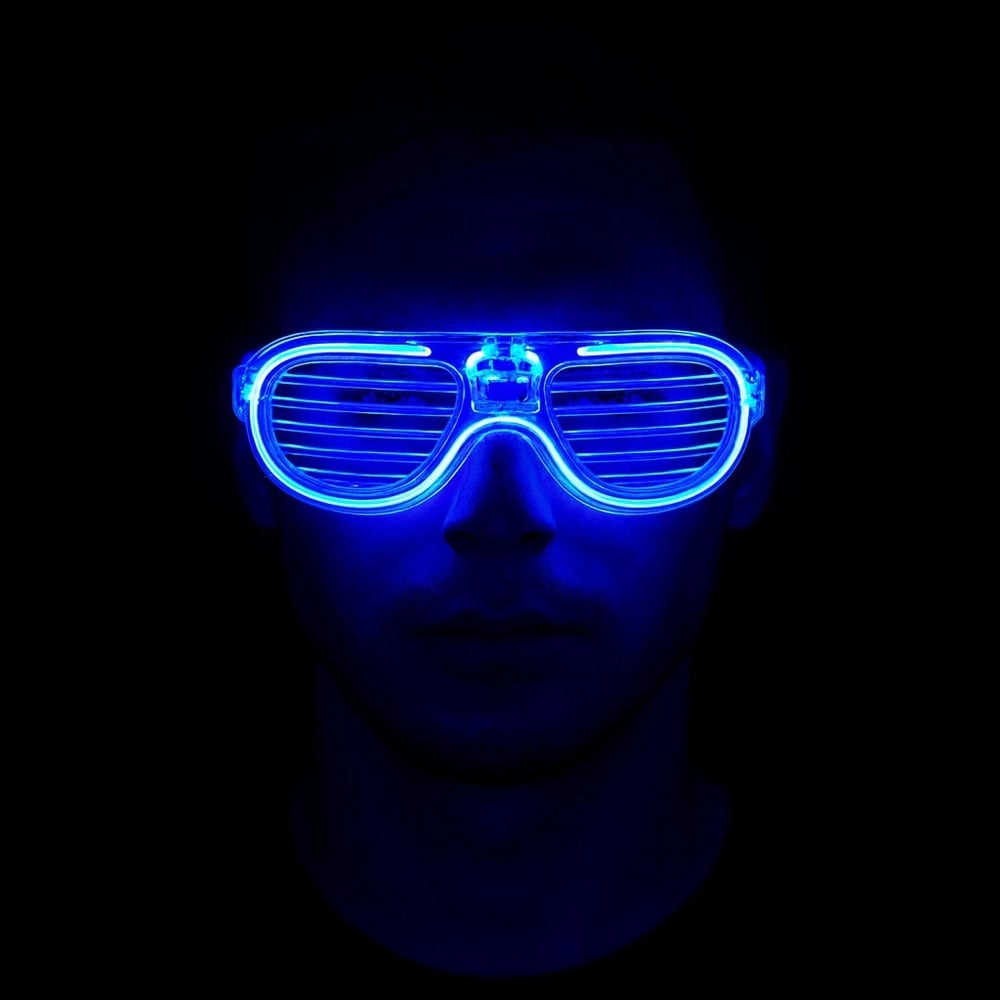Mavi Led Işıklı Parti Gözlüğü - Neon Glow Şerit Gözlük 3 Modlu