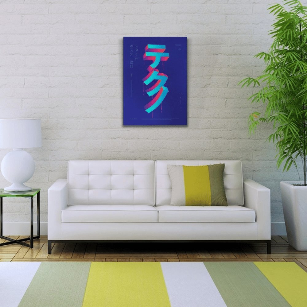 Mavi Tonlarda Japonca Poster Kanvas Tablo 50 x 70