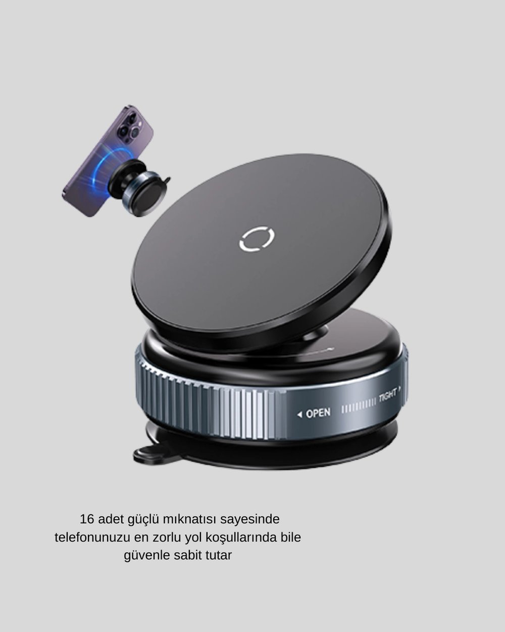 Mıknatıslı Araç Telefon Tutucu Vakum Teknolojili 360° Ayarlanabilir