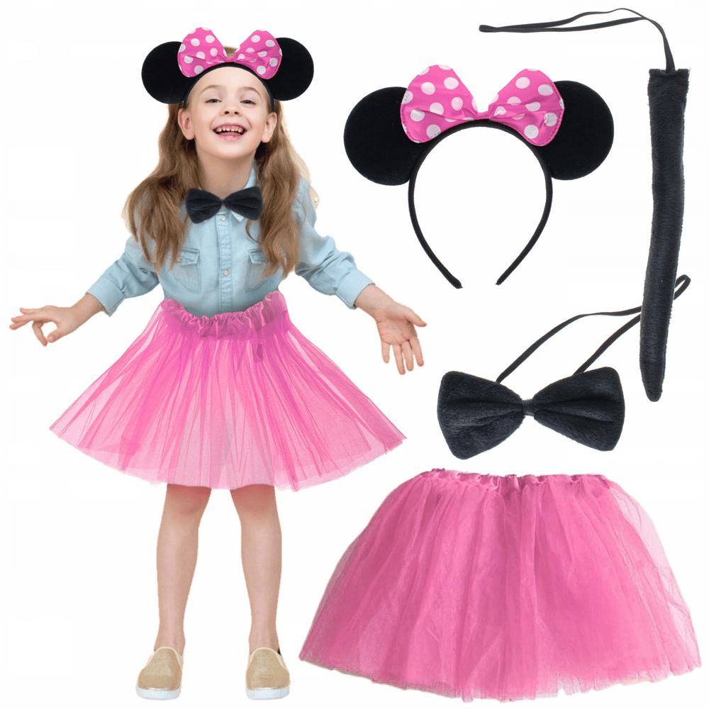 Minnie Kostüm Seti (Pembe Tütü Etek + Pembe Taç + Papyon + Kuyruk)