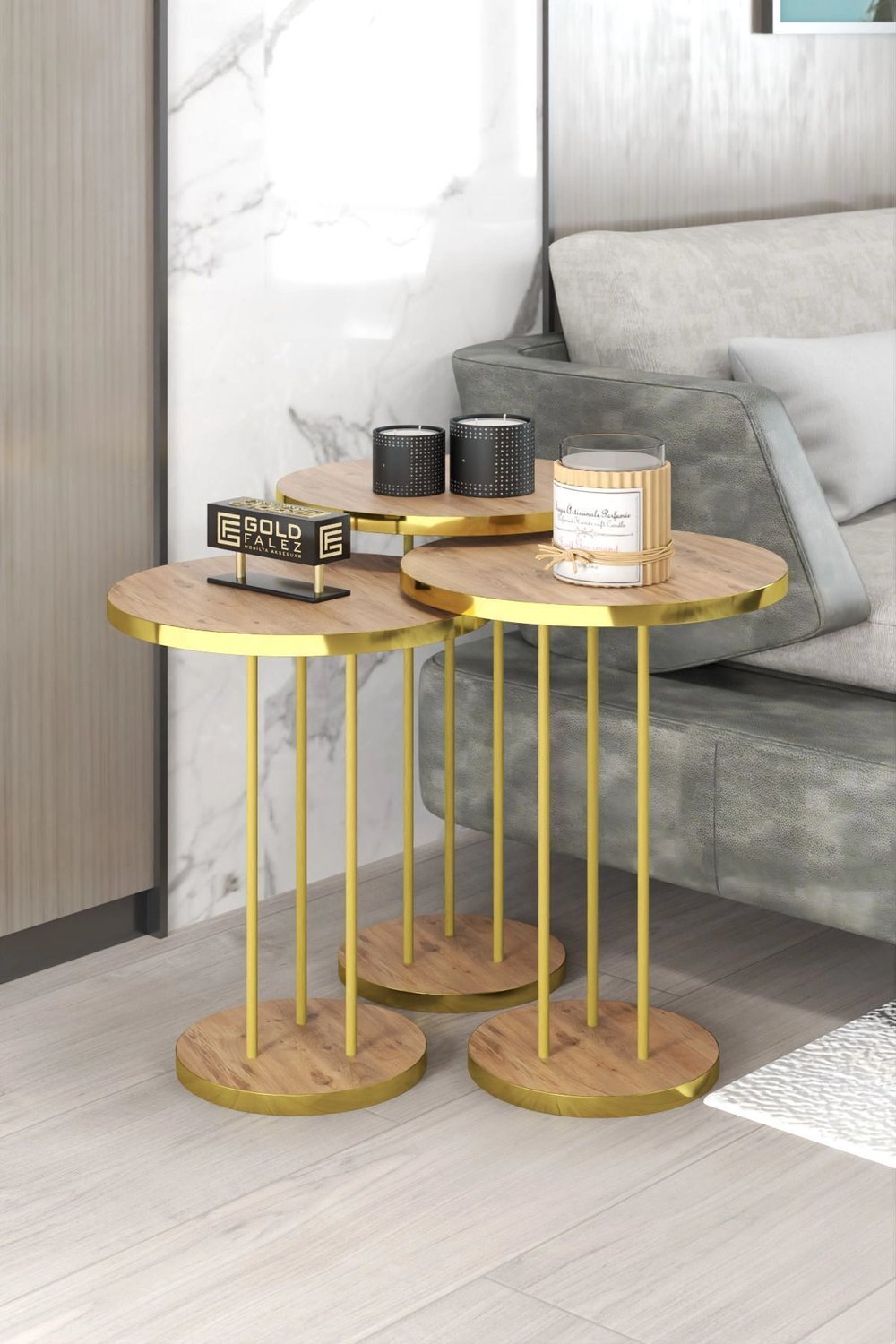 ORTA SEHPA VE ZİGON SEHPA TERRA SET GOLD CEVİZ
