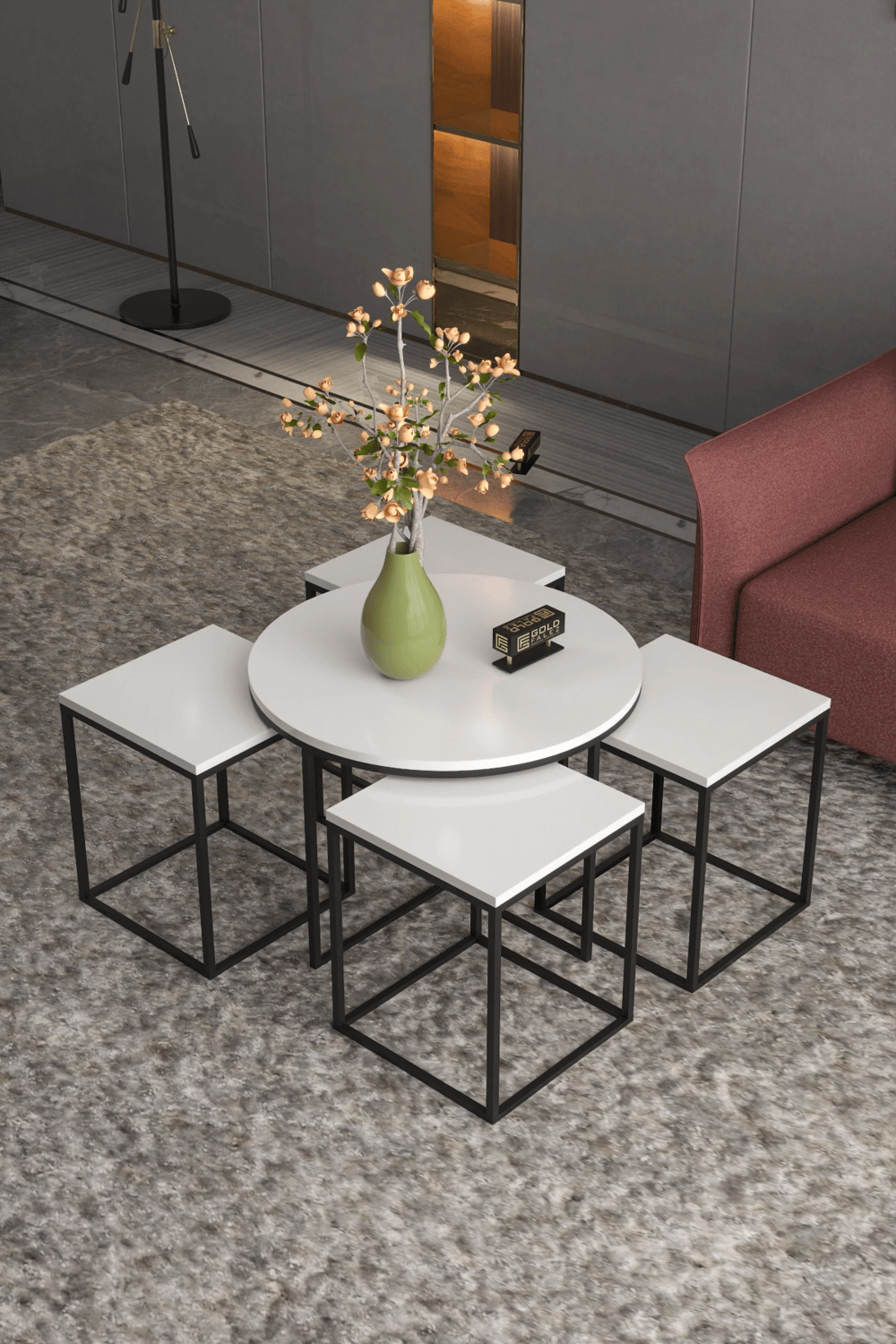 Orta Sehpa Ve Zigon Sehpa Oval Lüx 5Li Set Beyaz