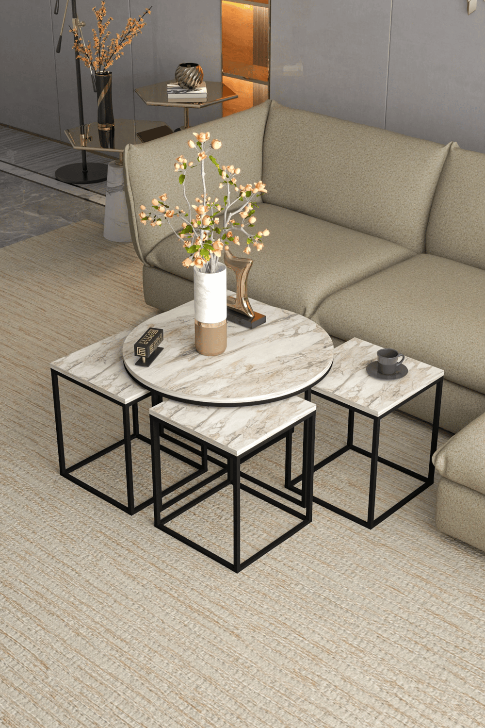 Orta Sehpa Ve Zigon Sehpa Oval Lüx 5Li Set Efes