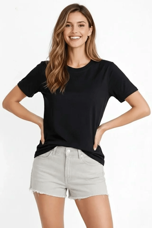 Osy Modal Yumuşak Dokulu Kumaş Bisiklet Yaka T-shirt - Siyah