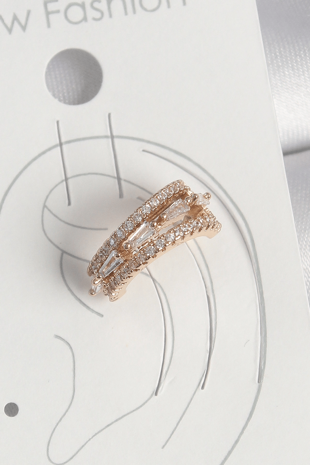 Pirinç Gold Renk Zirkon Taşlı 3Lü Sıralı Model Kadın Kıkırdak Küpe