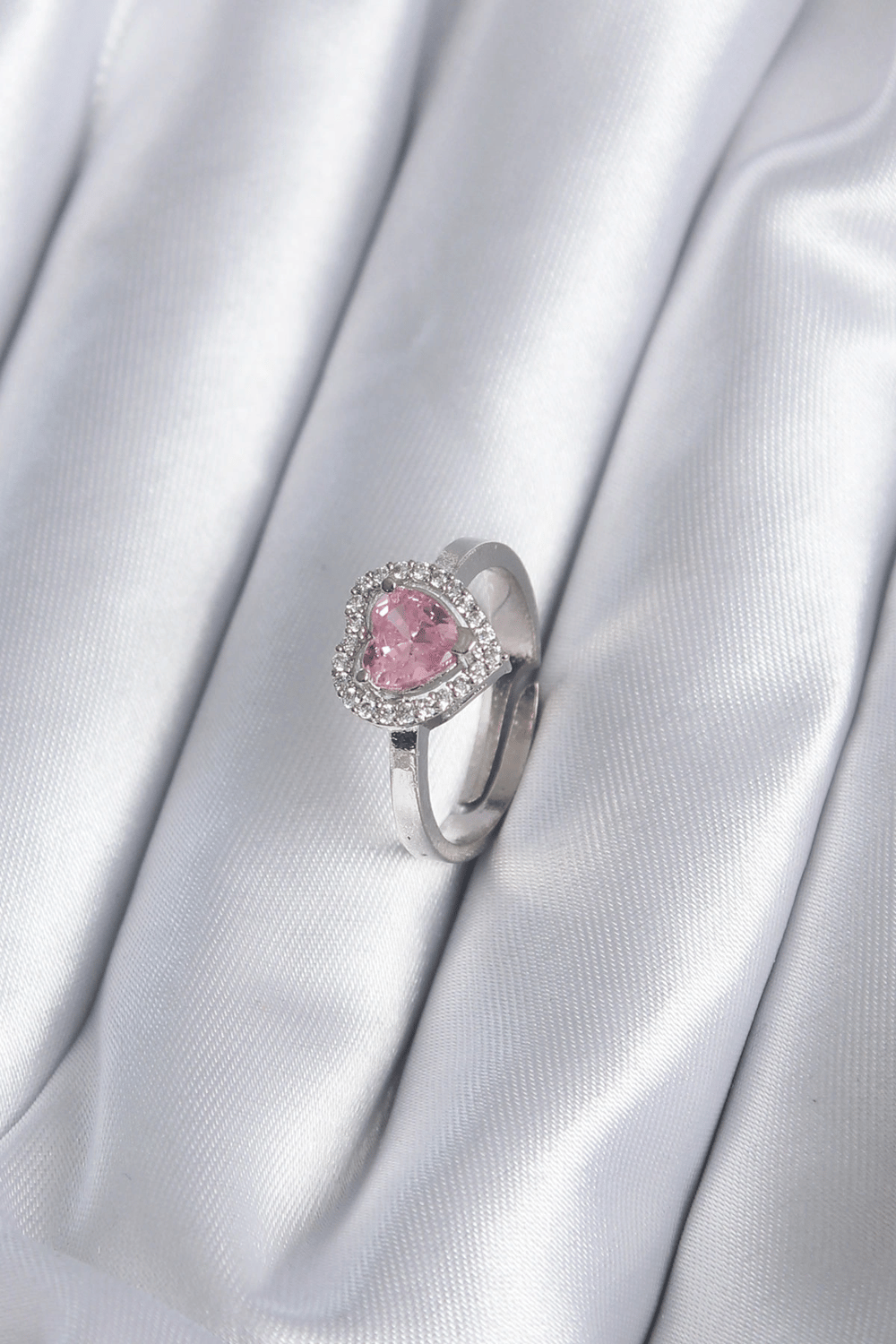 Pirinç Gümüş Renk Pembe Zirkon Taşlı Charm Model Kadın Yüzük