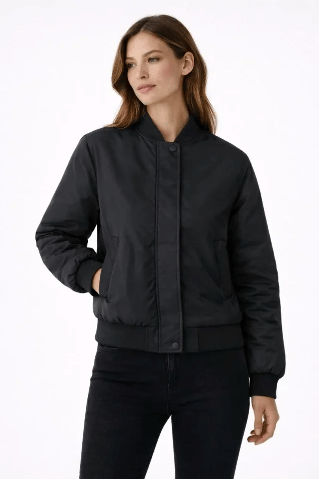 Premium Bomber Ceket Çıtçıt Kapamalı, Ribana Manşetli, Astarlı, Regular Fit Mont - Siyah