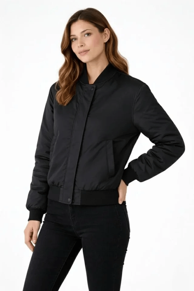 Premium Bomber Ceket Çıtçıt Kapamalı, Ribana Manşetli, Astarlı, Regular Fit Mont - Siyah