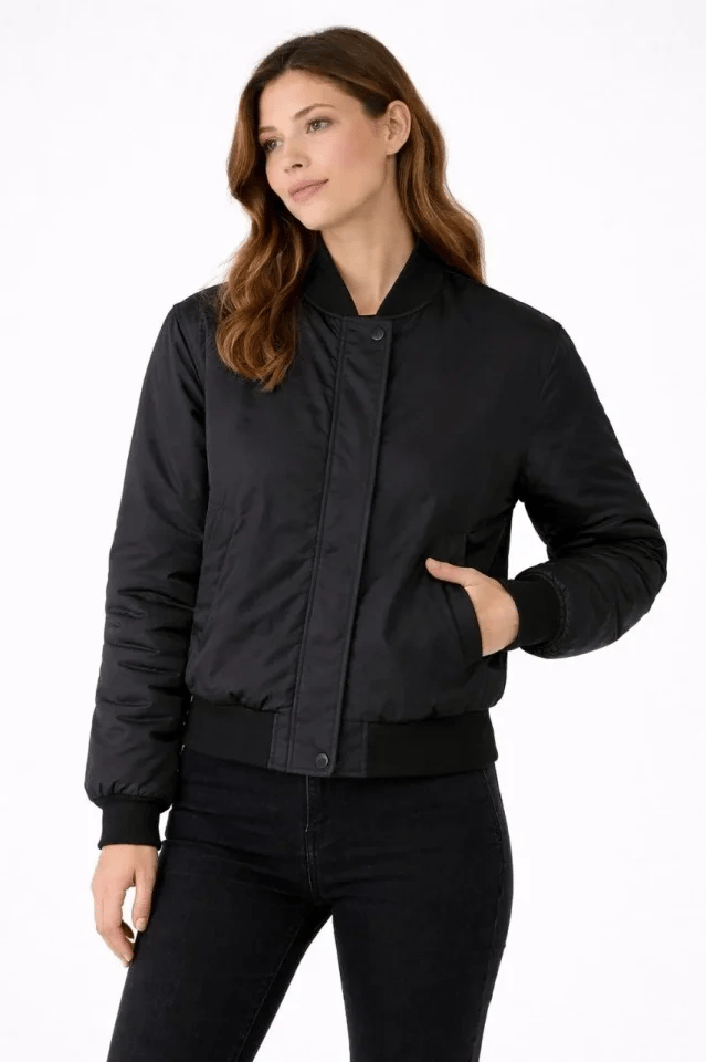 Premium Bomber Ceket Çıtçıt Kapamalı, Ribana Manşetli, Astarlı, Regular Fit Mont - Siyah