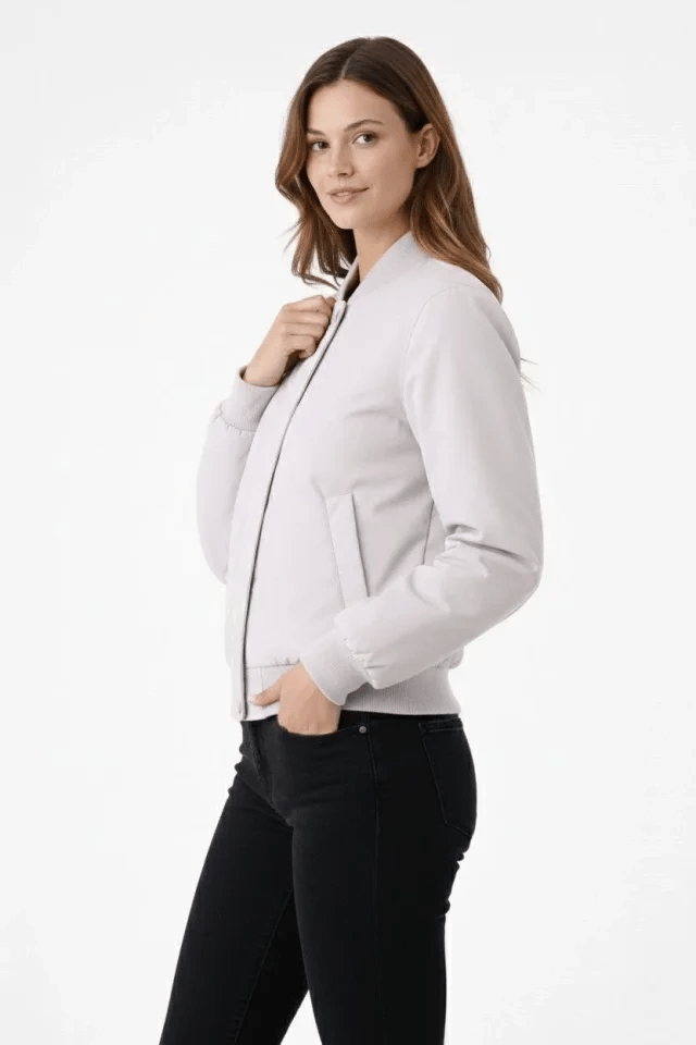 Premium Bomber Ceket Çıtçıt Kapamalı, Ribana Manşetli, Astarlı, Regular Fit Mont - Beyaz
