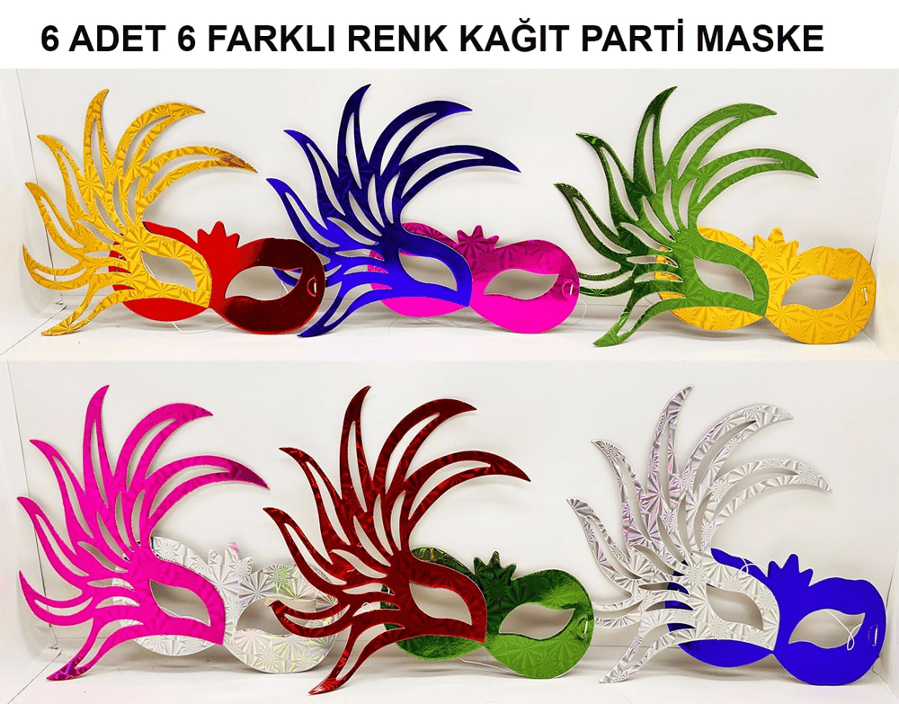 Rengarenk Kağıt Parti Balo Maskesi 6 Adet