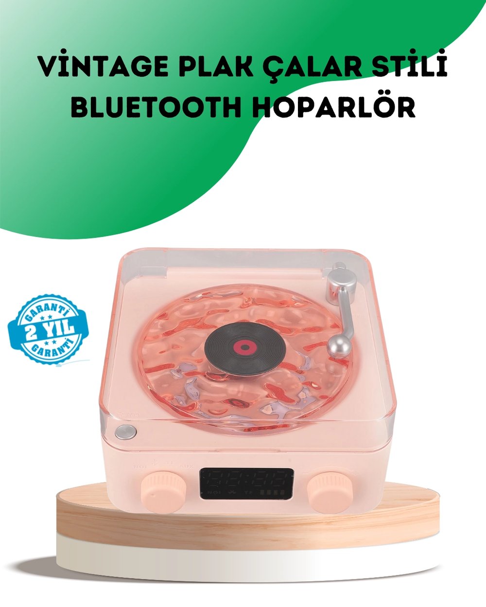 Retro Bluetooth Hoparlör – Kristal Ses, Gece Lambası, Saatli Tasarım