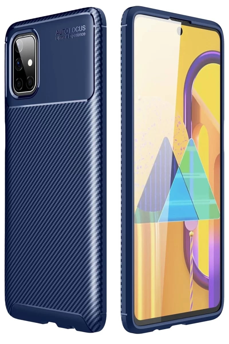 Samsung Galaxy M51 Kılıf Auto Focus Karbon Kapak - Lacivert