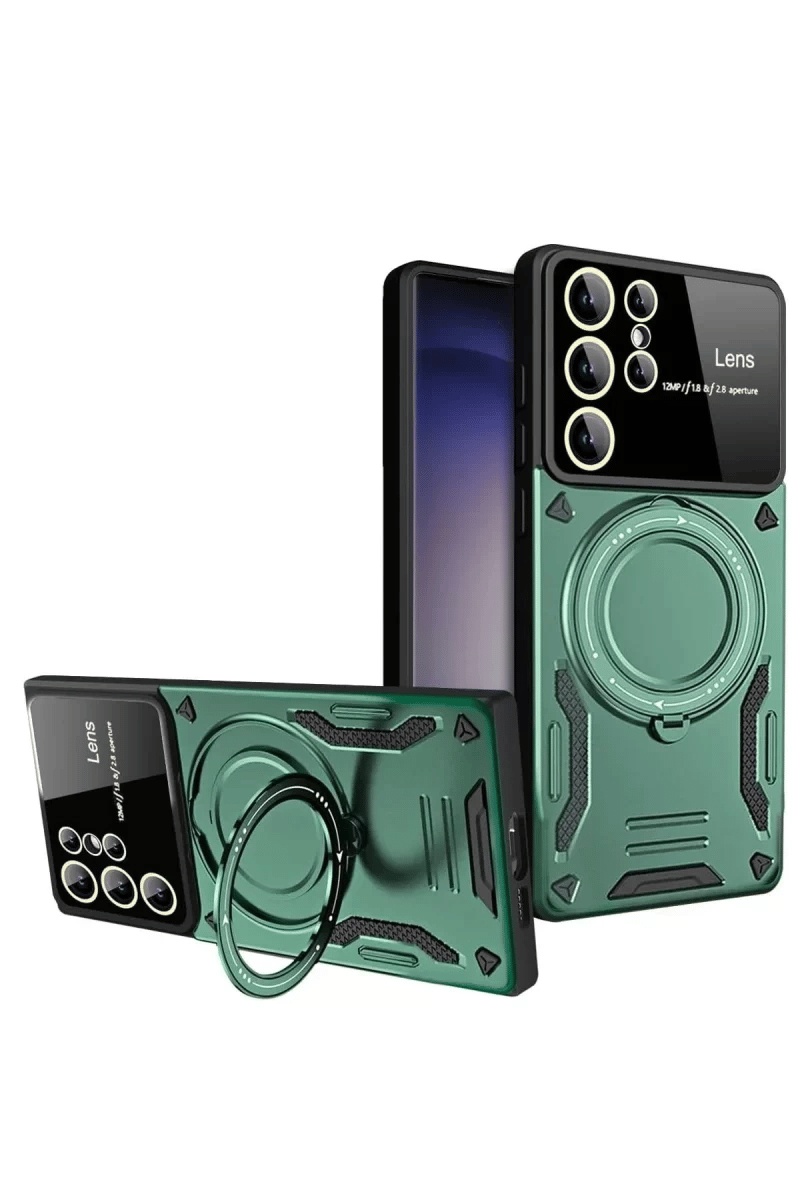 Samsung Galaxy S24 Ultra Kılıf Joy Lens Standlı Kapak - Koyu Yeşil