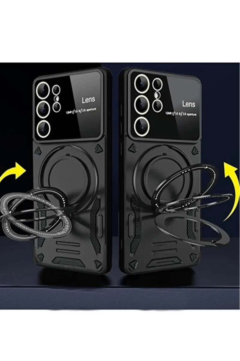 Samsung Galaxy S24 Ultra Kılıf Joy Lens Standlı Kapak - Koyu Yeşil