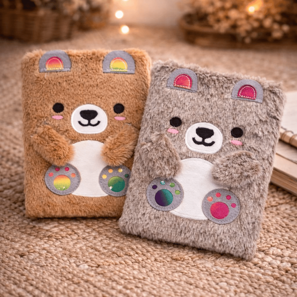 Sevimli Ayıcık Peluş Çizgili Defter