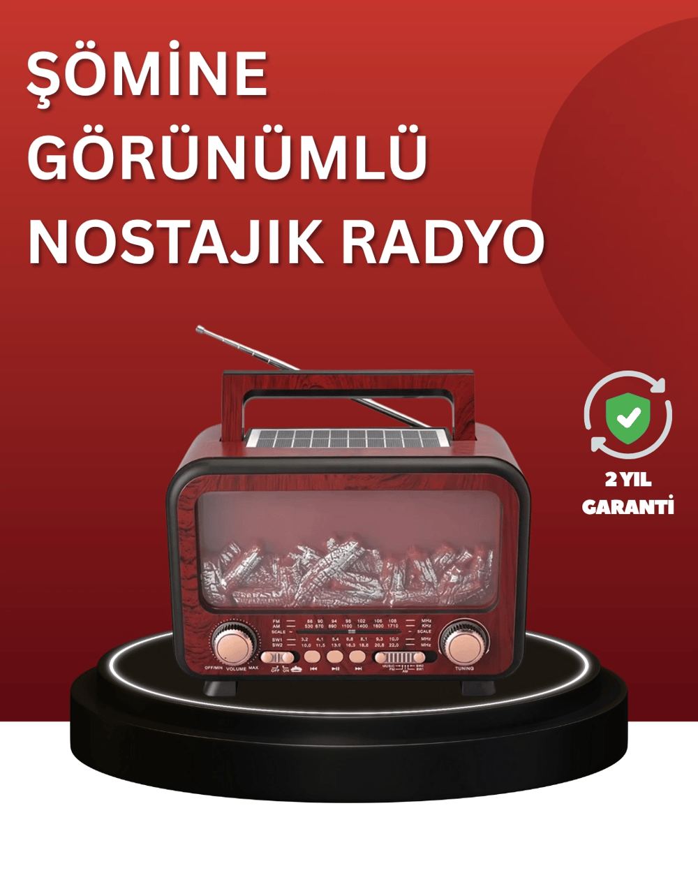Solar Panelli Alev Işıklı Bluetooth Hoparlör – Çoklu Giriş, Uzun Pil Ömrü