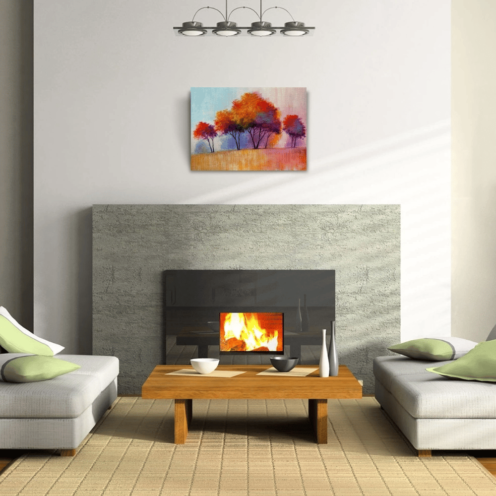 Sonbaharda Kızıla Çalan Ağaçlar Yağlıboya Kanvas Tablo 50 x 70