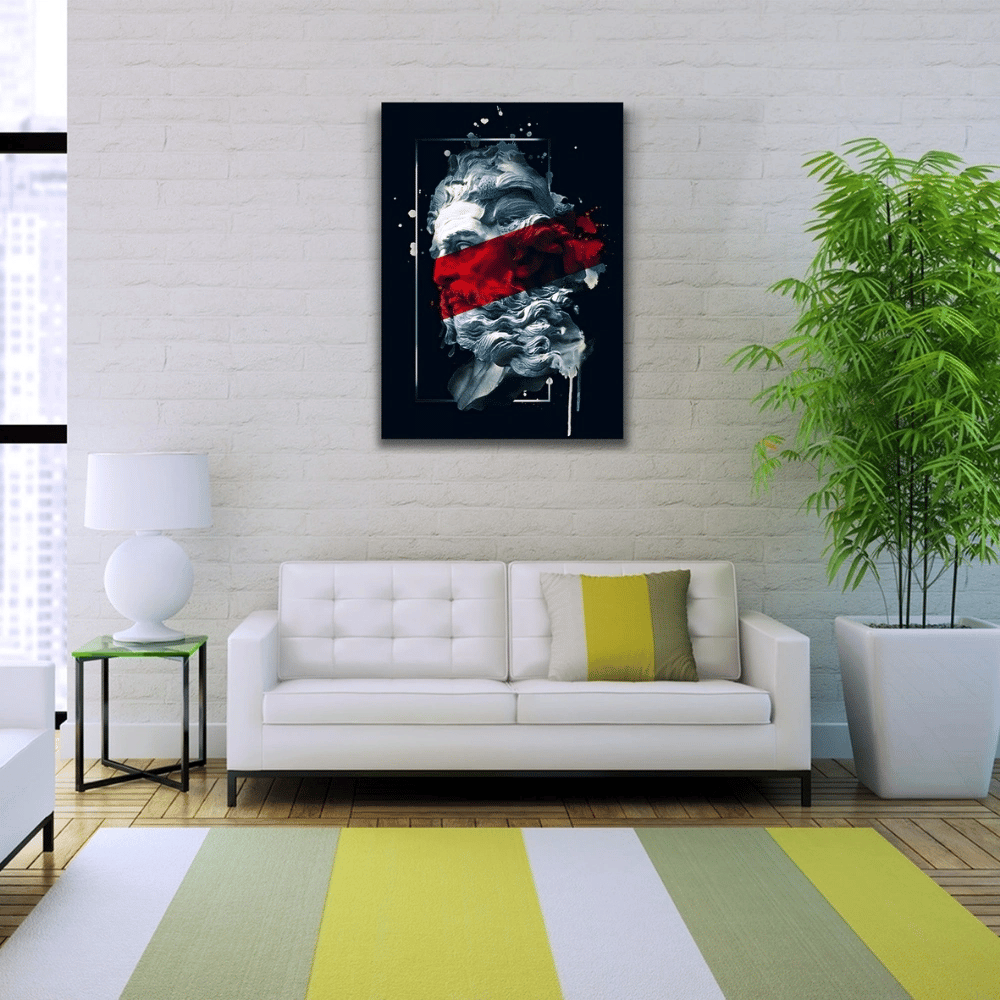 Soyut Siyah, Kırmızı ve Gri Tonlarda Heykel Figürü Kanvas Tablo 50 x 70