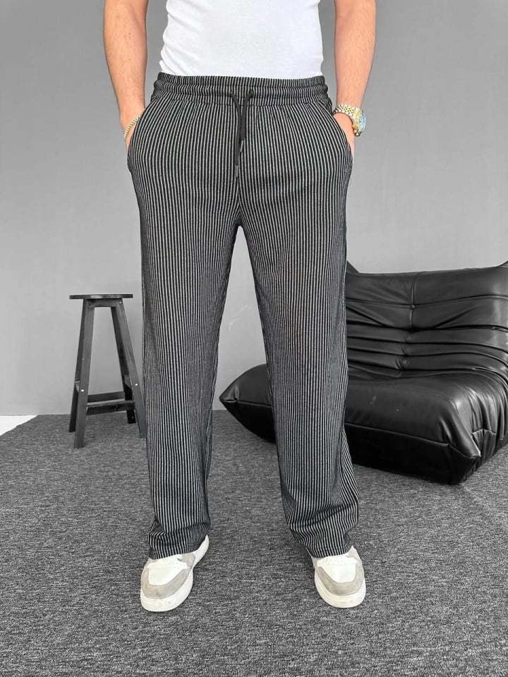 Su Yolu Çizgili Cepli Pantalon - Siyah