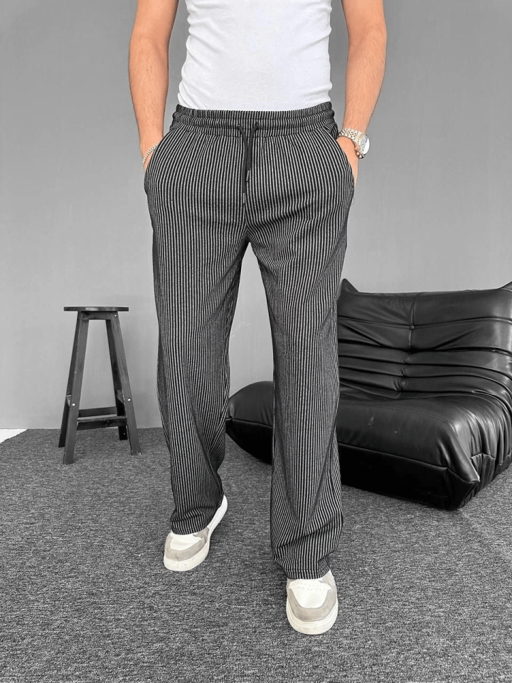 Su Yolu Çizgili Cepli Pantalon - Siyah