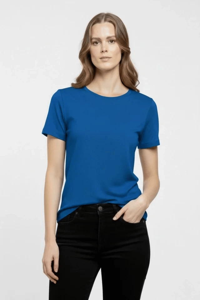 T-Shirt Bisiklet Yaka Slim Fit Likralı Tişört Günlük Basic Body - İndigo