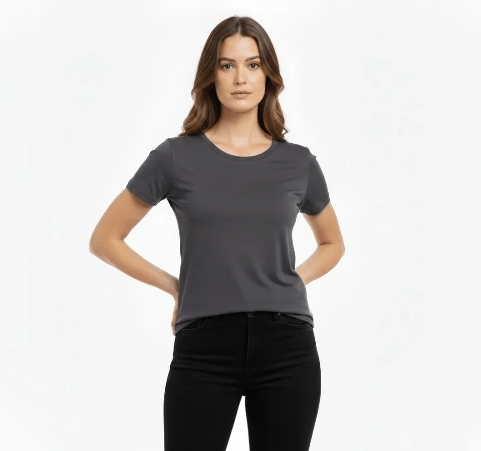 T-Shirt Bisiklet Yaka Slim Fit Likralı Tişört Günlük Basic Body - Füme