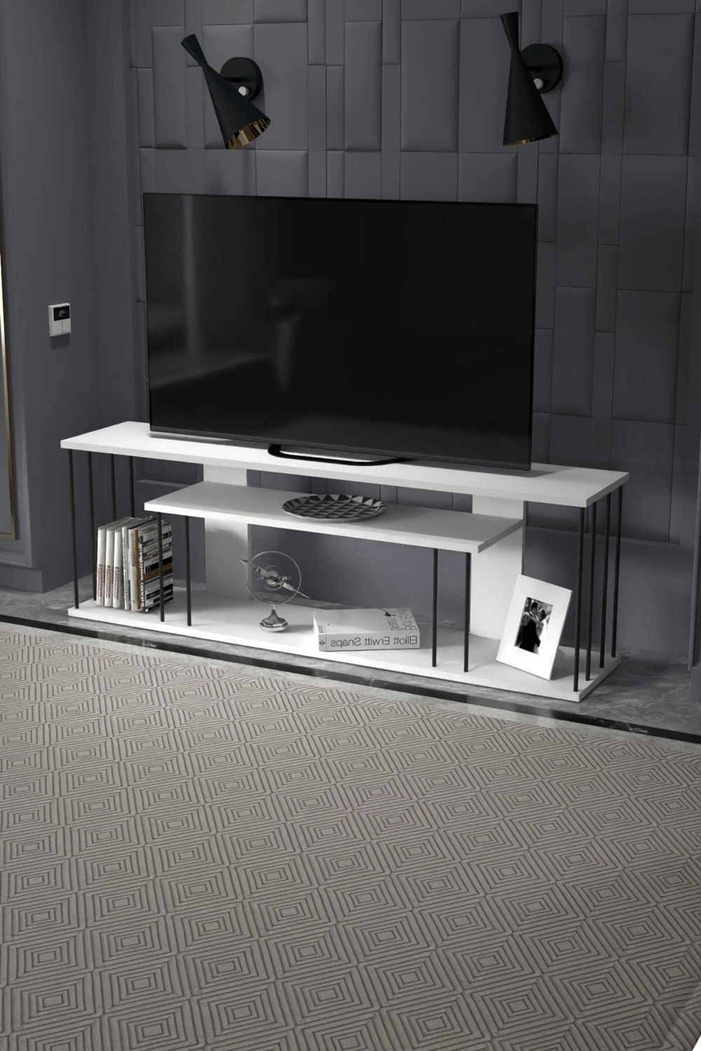 TV SEHPASI TV ÜNİTESİ RAFLI 140 CM GZD BEYAZ