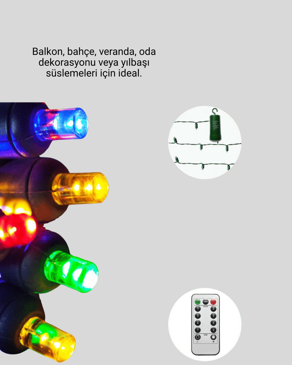 Taşınabilir Pil İle Çalışan LED Işık – 2x2 Metre Perde Modeli