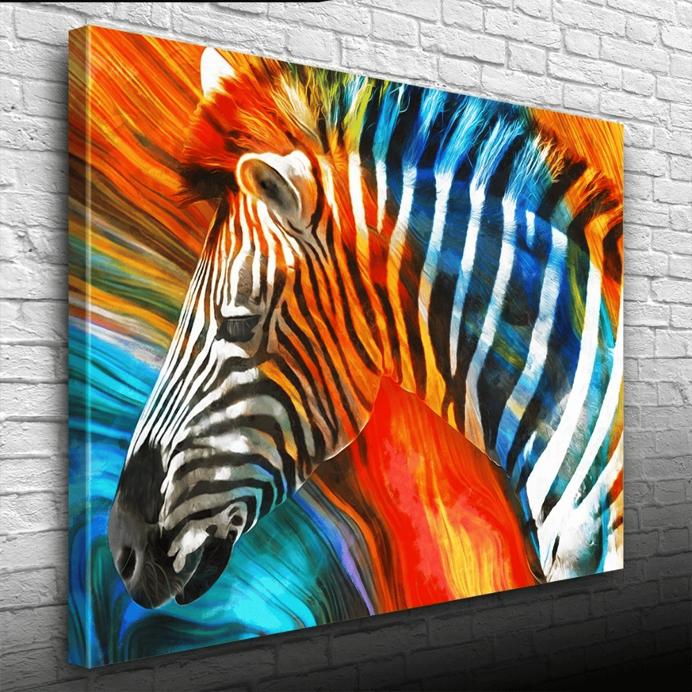 Turuncu ve Mavi Tonlar Zebra Resmi Kanvas Tablo 50 x 70