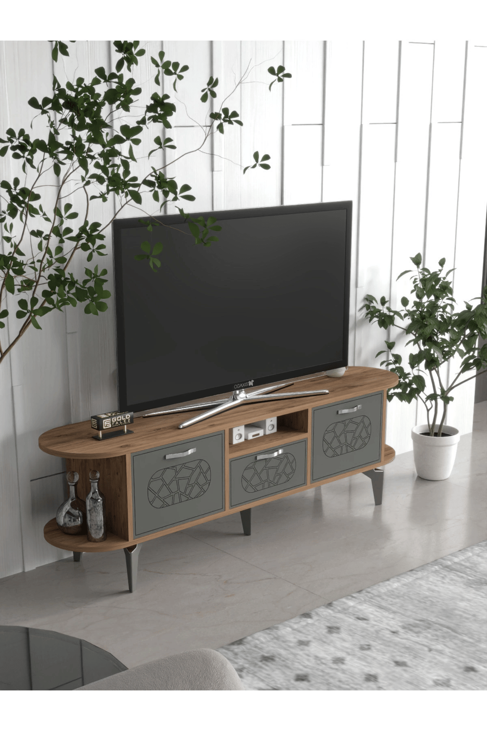Tv Sehpası Mira Atlantik 5031 Gümüş 160 Cm 35 Cm 50 Cm