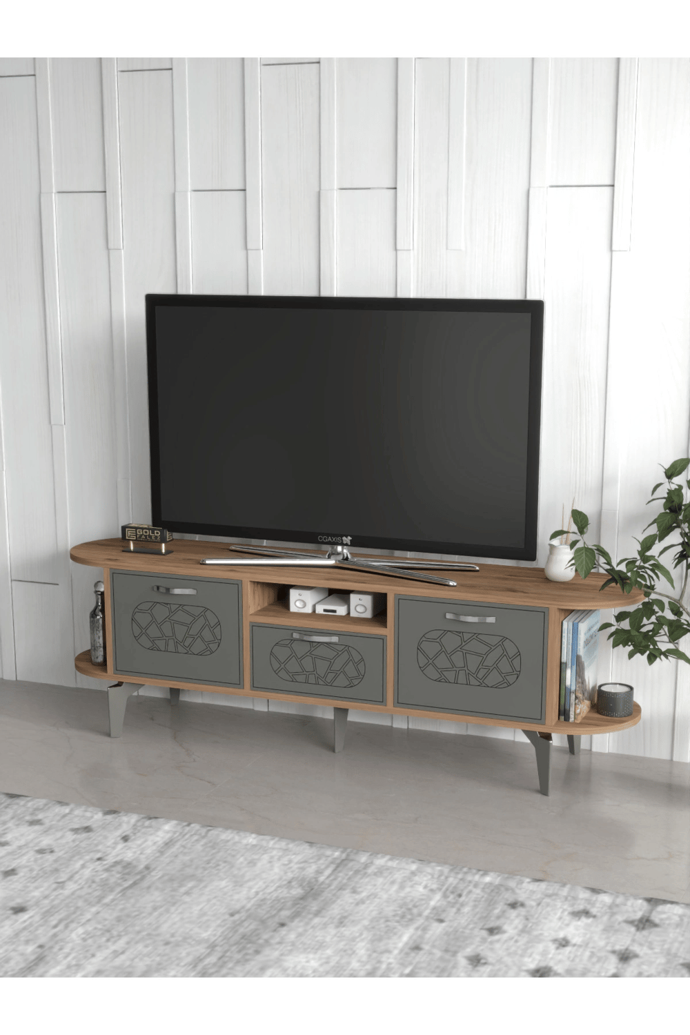 Tv Sehpası Mira Atlantik 5031 Gümüş 160 Cm 35 Cm 50 Cm