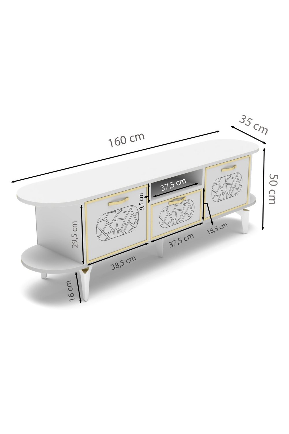 Tv Sehpası Mira Gold 5032 Beyaz 160 Cm 35 Cm 50 Cm