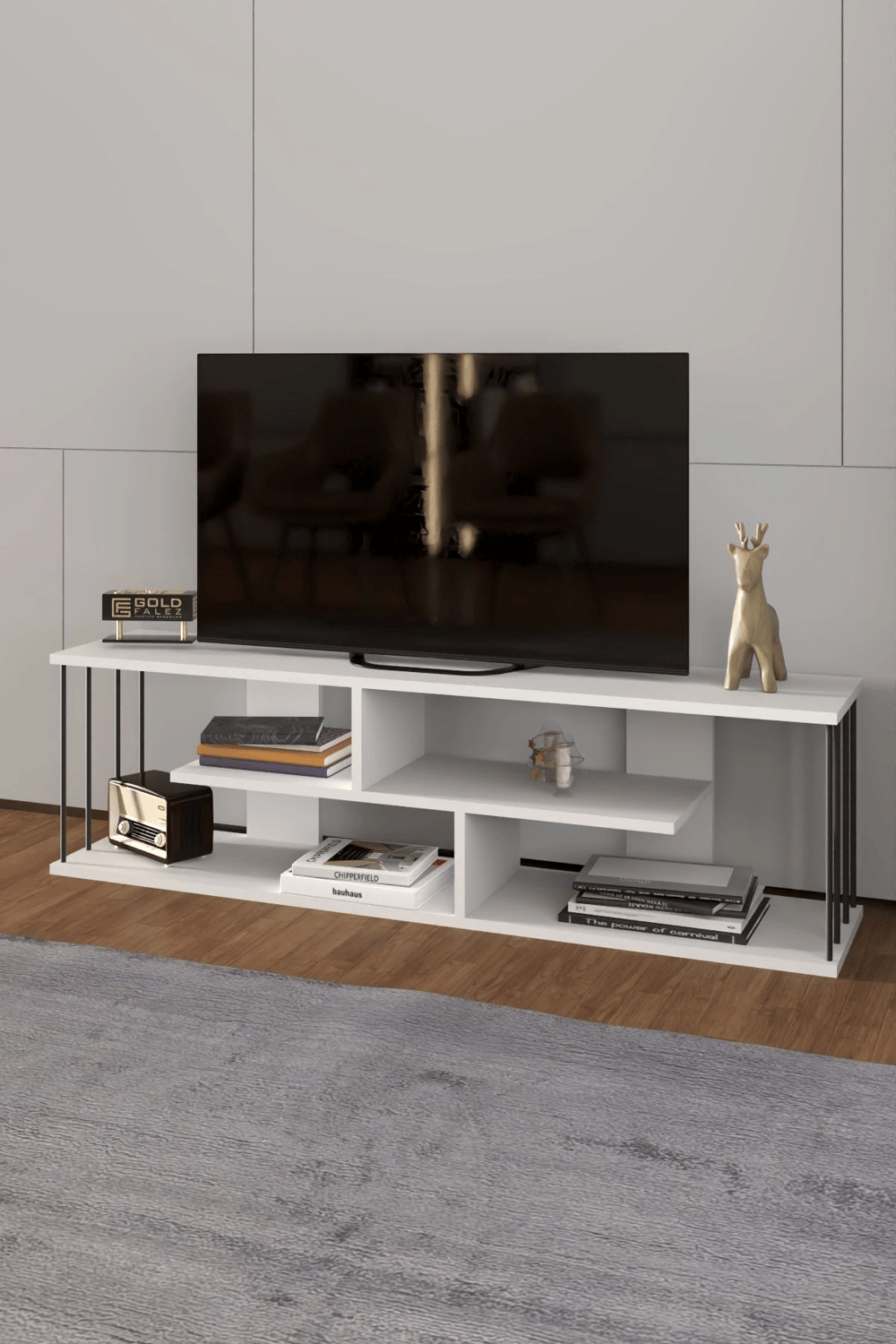 Tv Sehpası Tv Ünitesi Raflı 140 Cm Gzd Beyaz