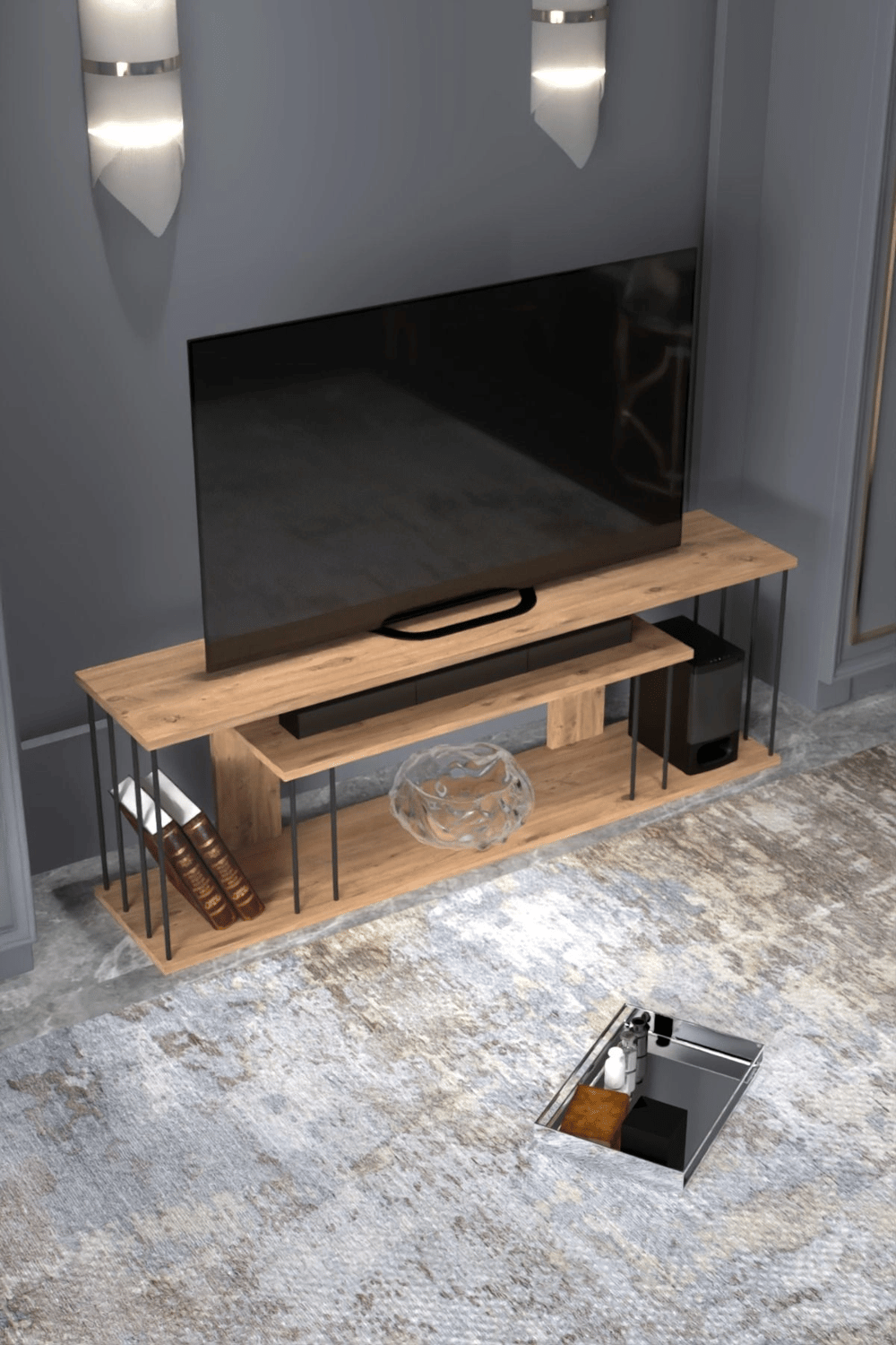 Tv Sehpası Tv Ünitesi Raflı 140 Cm Gzd Plus Atlantik Çam