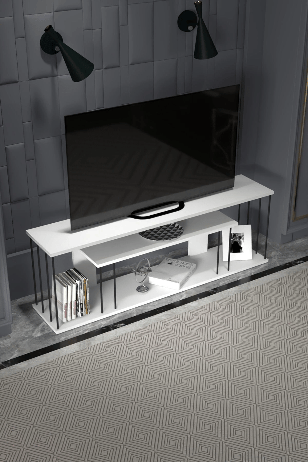 Tv Sehpası Tv Ünitesi Raflı 140 Cm Gzd Plus Beyaz