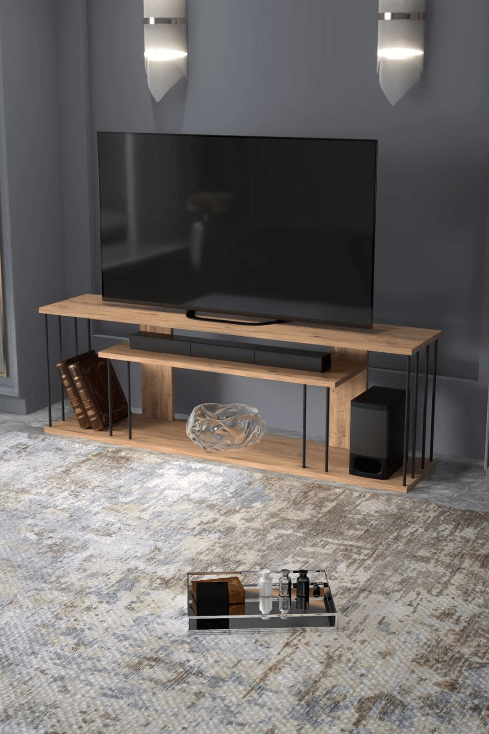 Tv Sehpası Tv Ünitesi Raflı 140 Cm Gzd Plus Atlantik Çam