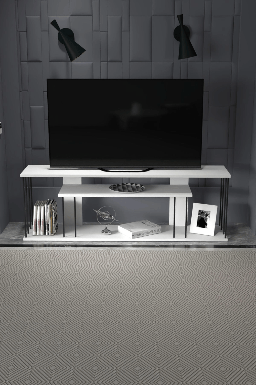 Tv Sehpası Tv Ünitesi Raflı 140 Cm Gzd Plus Beyaz