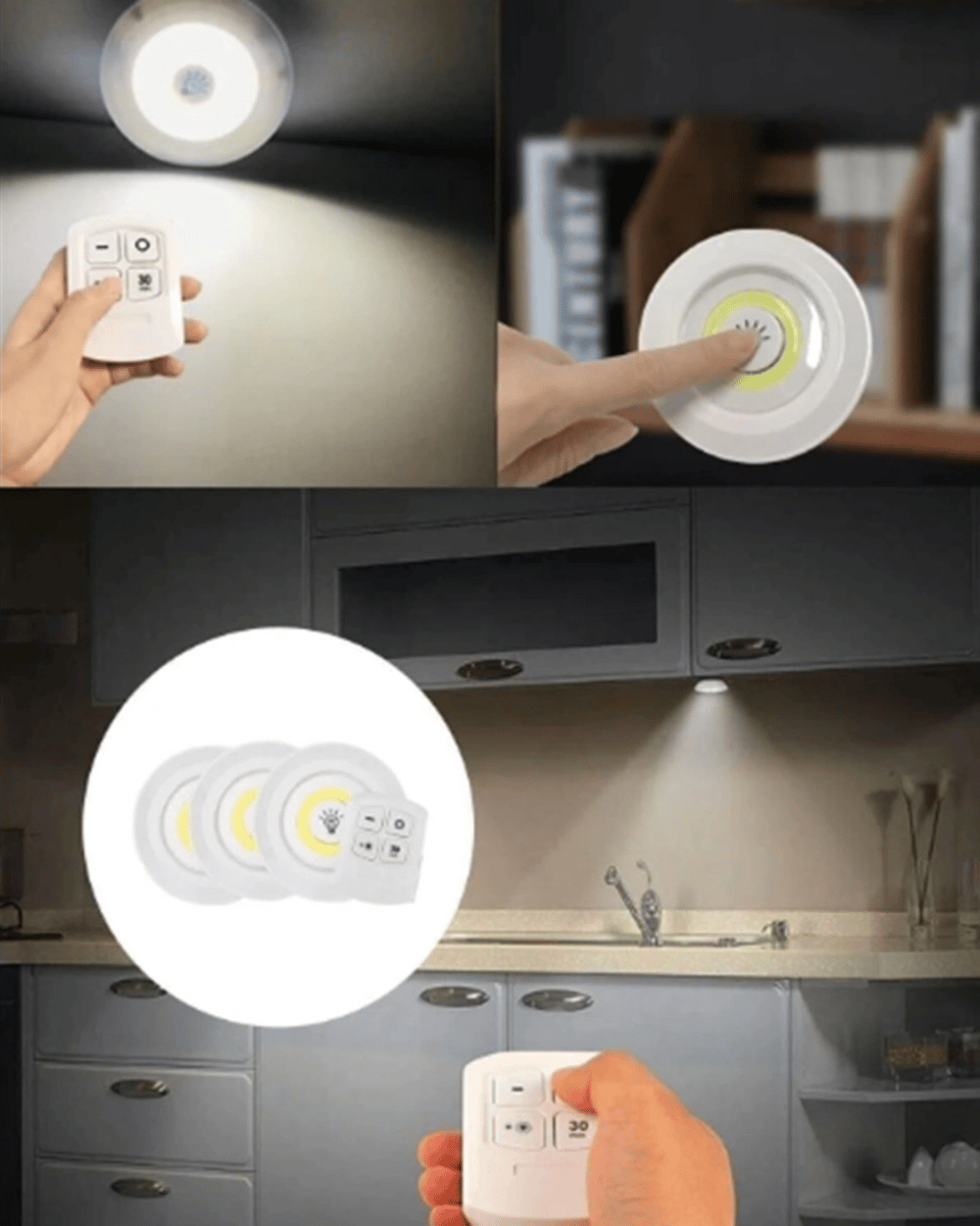 Uzaktan Kumanda İle Kontrol Edilebilen Yapışkanlı 3 Lü Kablosuz Led Spot Lamba