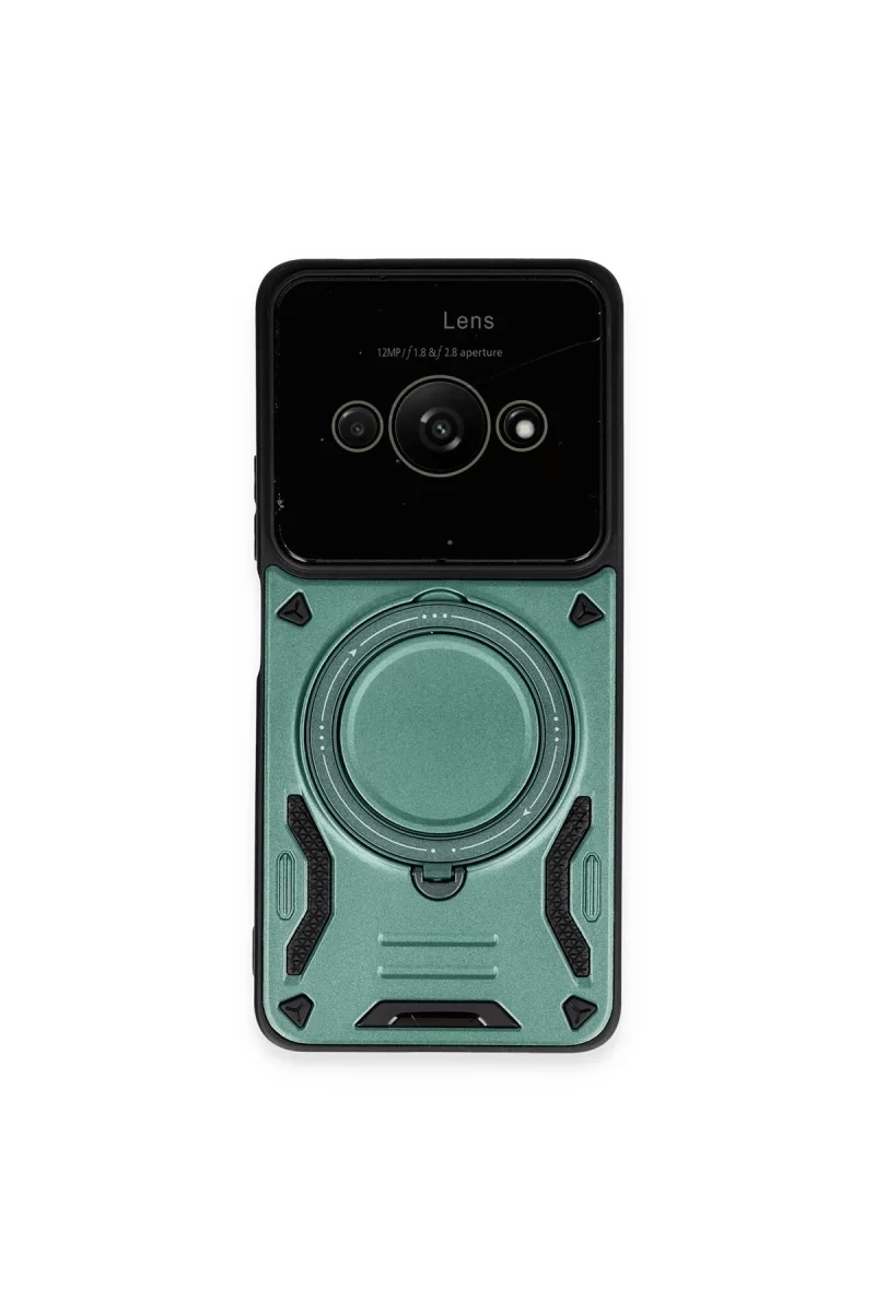 Xiaomi Poco C61 Kılıf Joy Lens Standlı Kapak - Koyu Yeşil