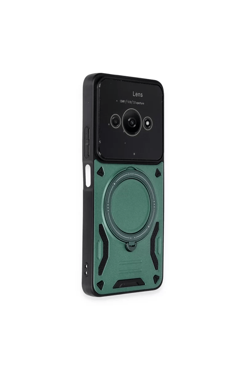 Xiaomi Poco C61 Kılıf Joy Lens Standlı Kapak - Koyu Yeşil