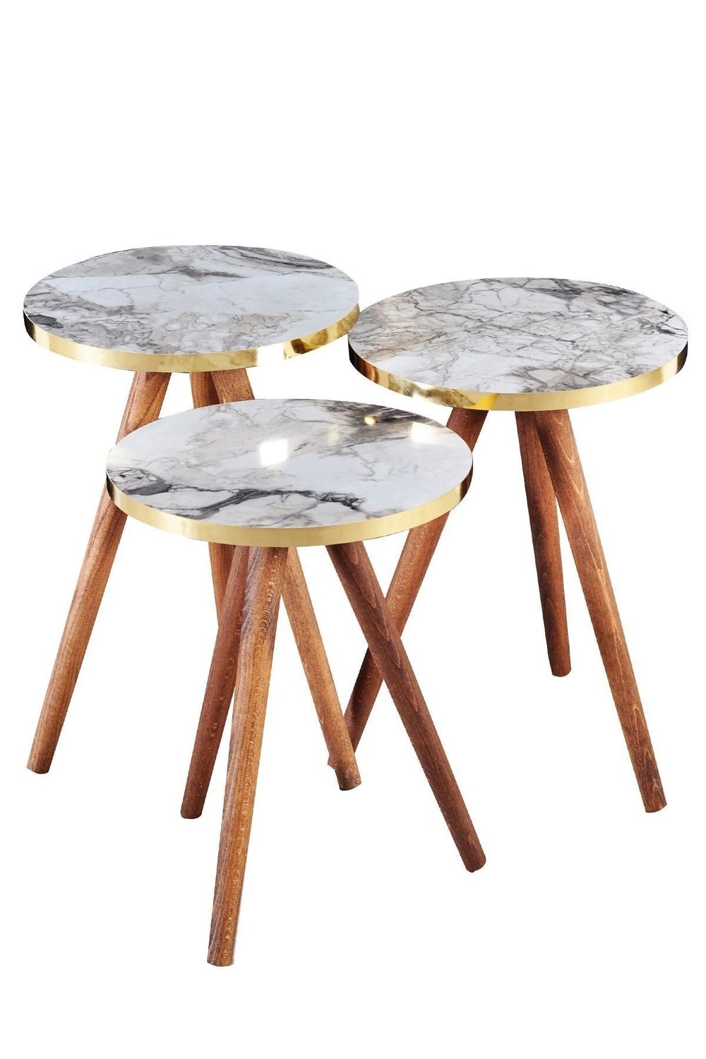 Zigon Sehpa 3lü Gümüş Metal Ayak Gümüş Efes