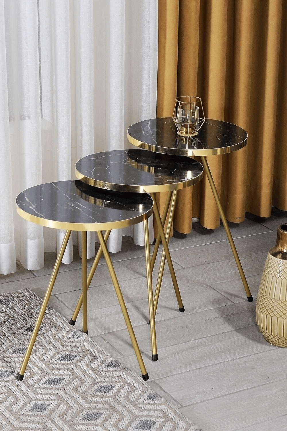Zigon Sehpa Çift Gold Ceviz Metal